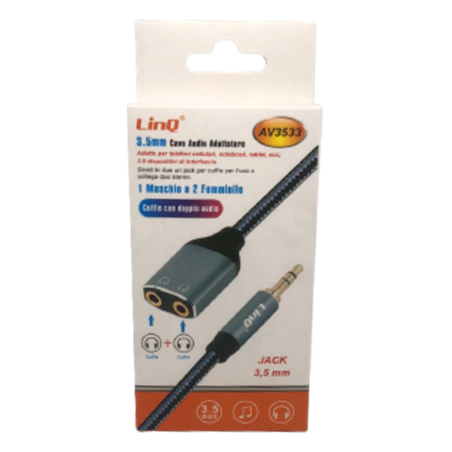 Adaptateur Audio Jack 3.5mm Mâle / 2 Jack 3.5mm Femelle (Casque) Nylon Tressé LinQ AV3533 — LinQ · Smarty Paris 18e